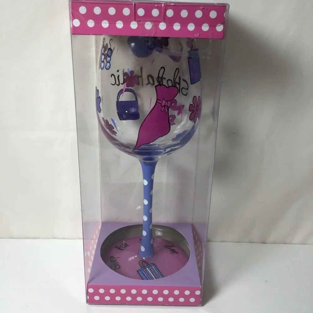 Shopaholic Plastic‎ Painted Wineglass NWOT